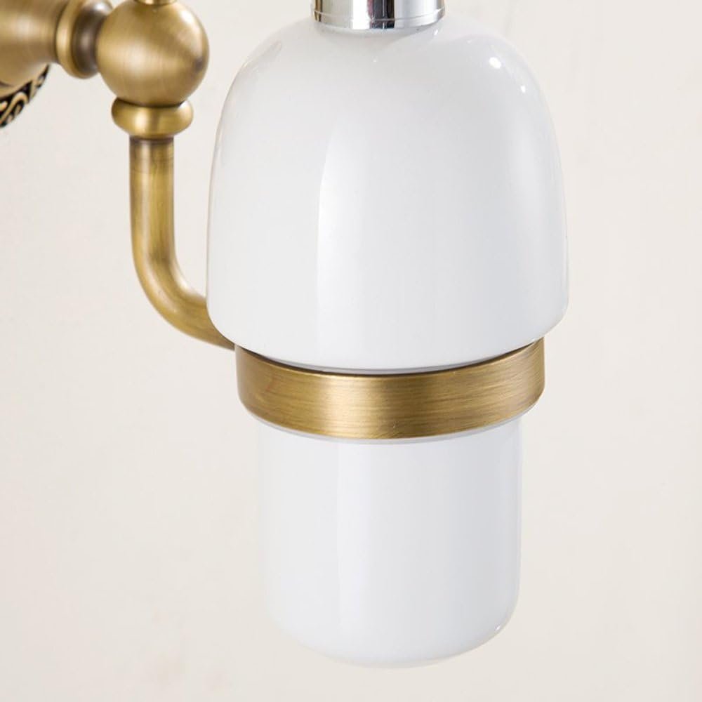 Retro glazen zeepdispenser met wandhouder - koperkleurige afwerking - wandmontage badkamer en keuken - vintage stijl badkameraccessoire