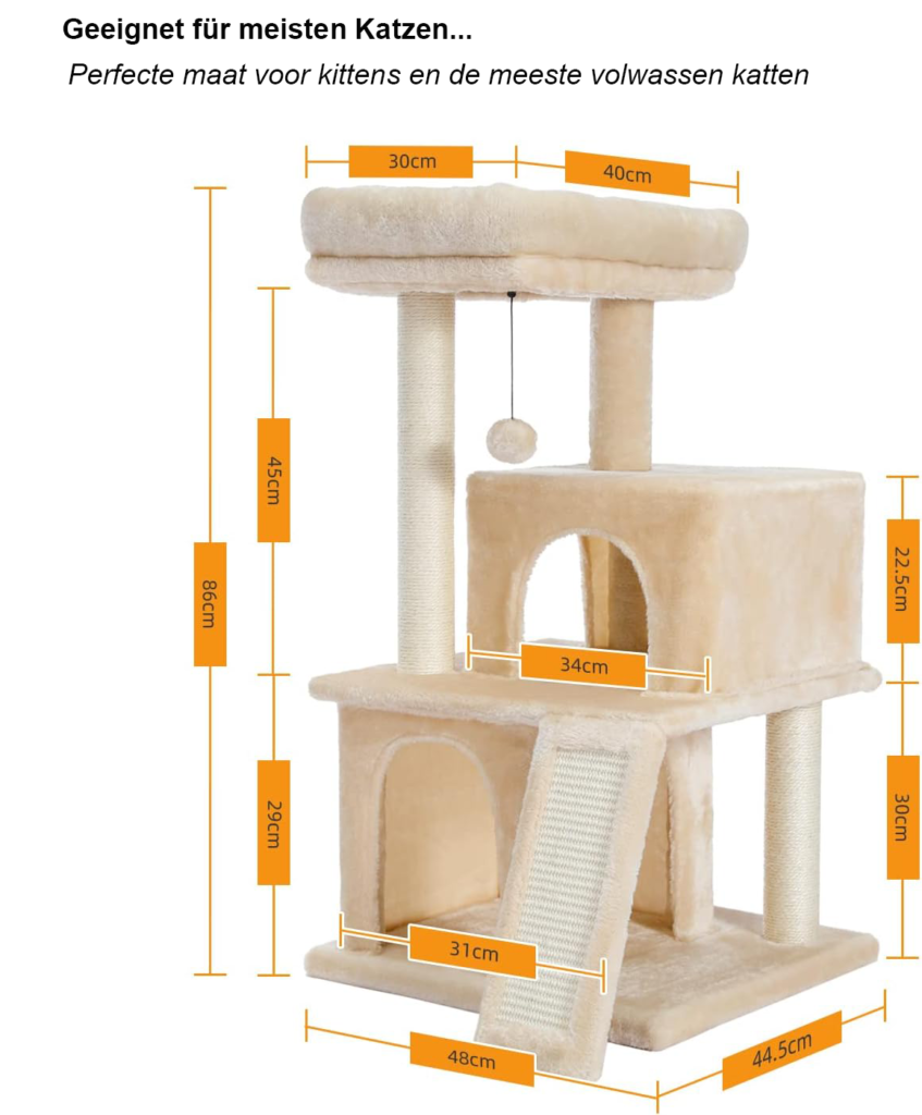 Kattenboom krabpaal kattenmeubel sisal touw pluche ligstoel speelhuis grotten beige uitzonderlijk compact kattenkrabpaal meubel