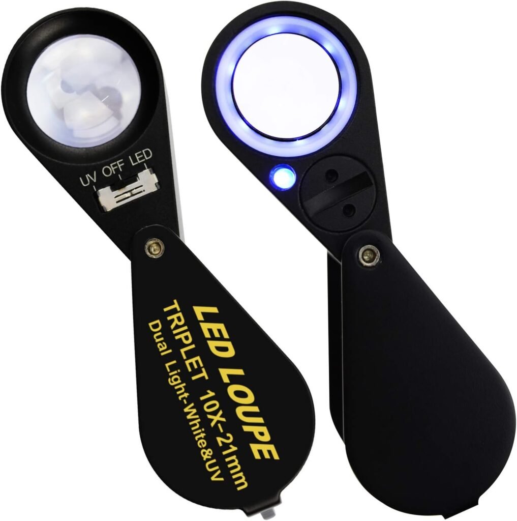 10x LED UV loep opvouwbaar metalen juweliersloep vergrootglas sieraden munten postzegels edelstenen antiek