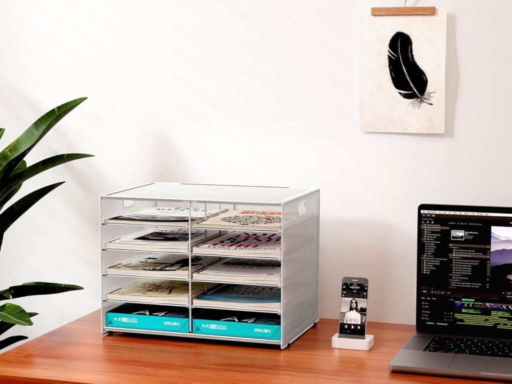 Metalen bureau organizer met 10 opbergvakken - A4 documenten- en brievenhouder - Tijdschriften- en papierhouder bureau accessoire - Wit