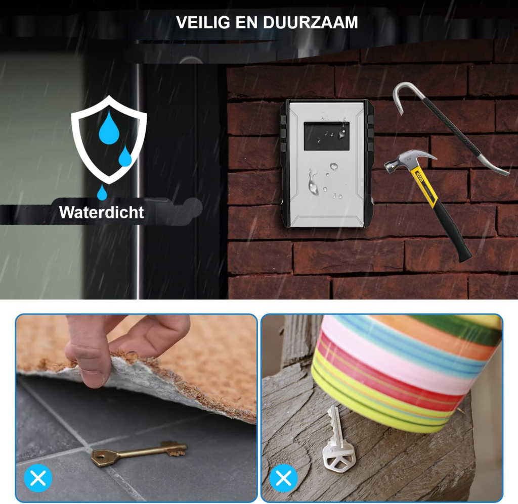 Grote sleutelkast muurbevestiging met cijfercode weerbestendig voor buiten sleutels en ID kaarten garage en school gebruik