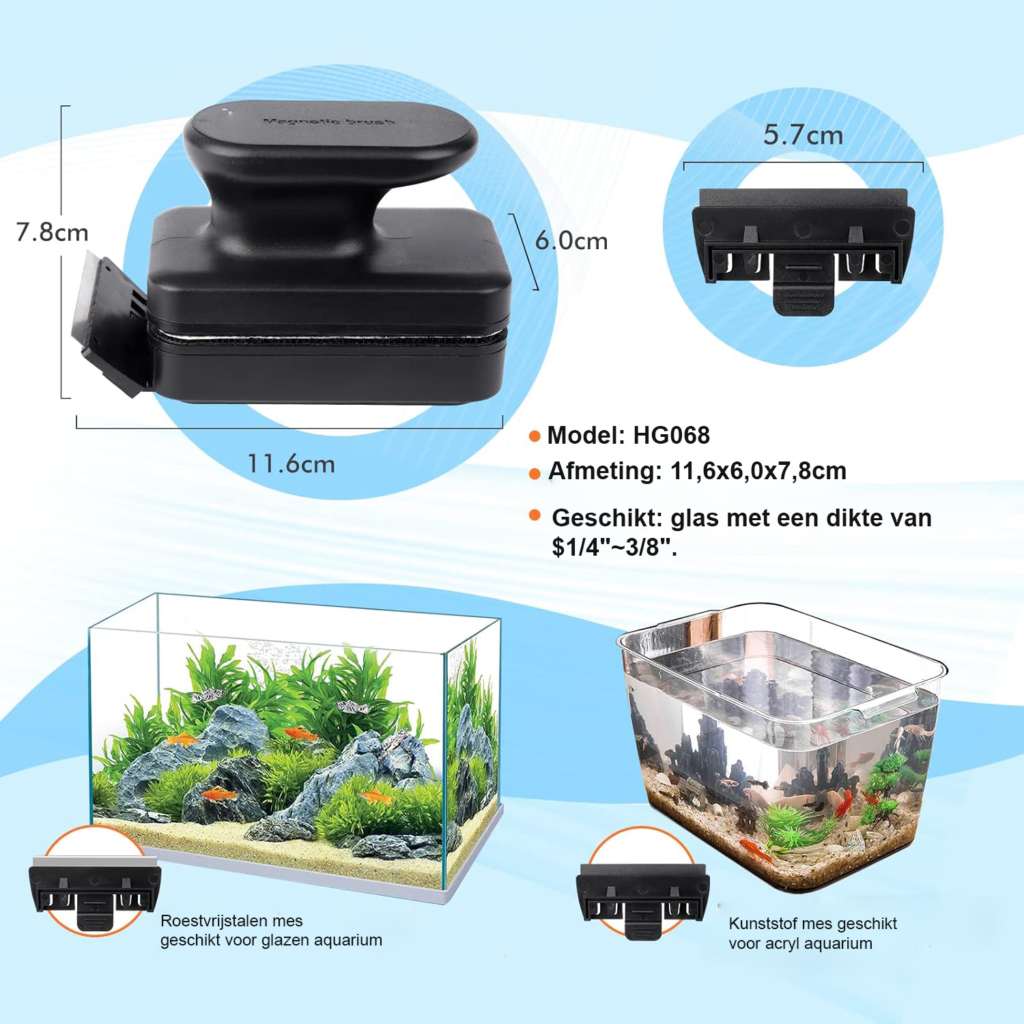 Magnetische aquarium reinigingsborstel - glasreiniger algenverwijderaar - aquarium schoonmaak met schraper - geschikt voor glas 5-12 mm