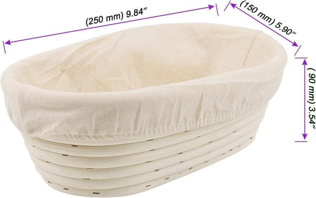 Brood rijsmand set 2-delig ovale vorm - Rieten banneton zuurdesem rijsmand - Inclusief voering brooddeeg - 25x15x8 cm