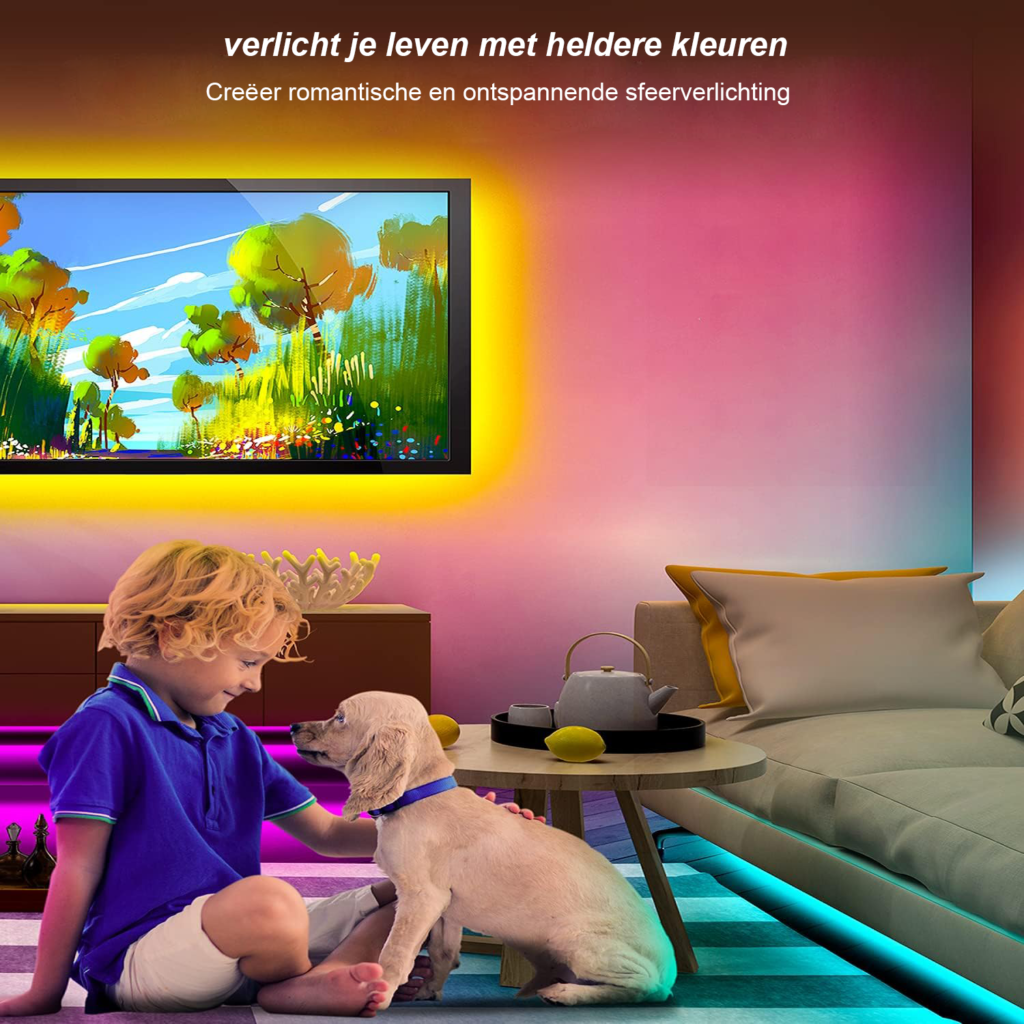 LED strip 15 meter RGB met Bluetooth en afstandsbediening muziek sync en app bediening voor kast en huisdecoratie energiezuinige lichtstrip