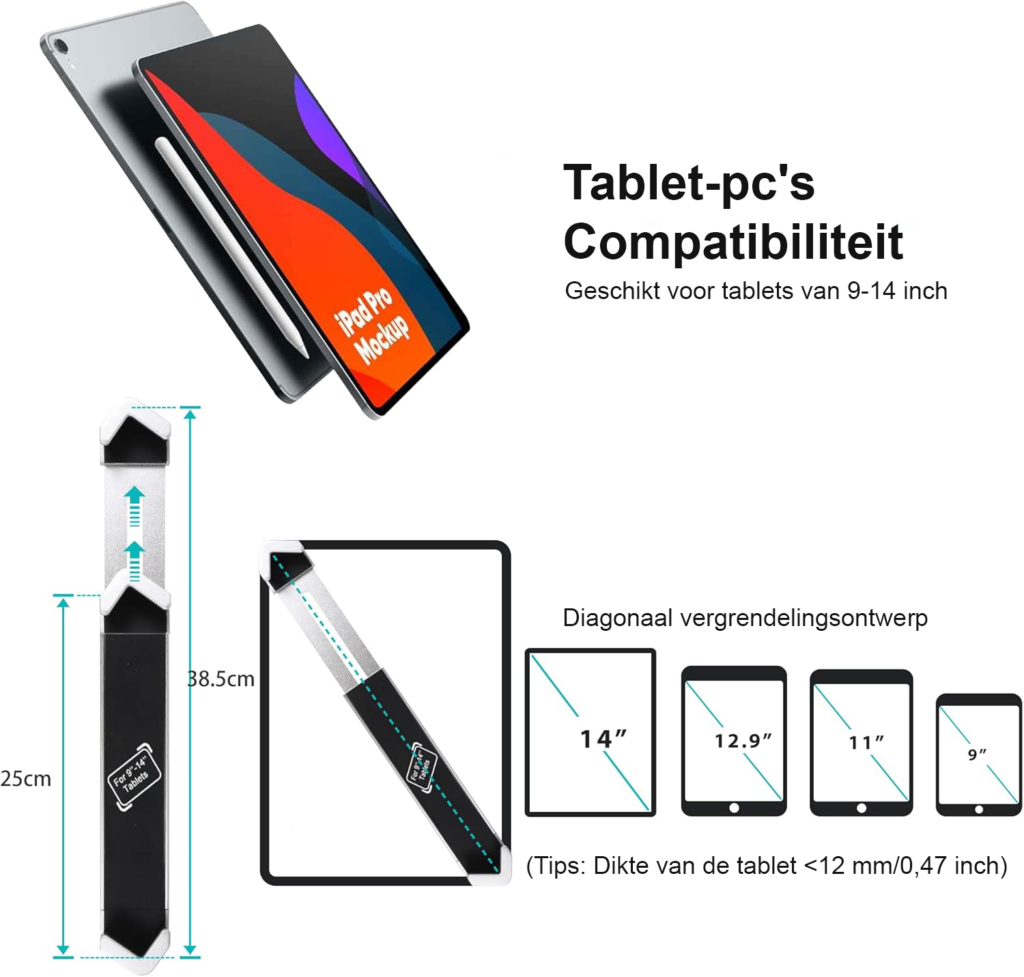 beveiligde tablet standaard met vergrendeling anti diefstal kiosk houder metalen tablet houder iPad Pro Air Surface Galaxy Tab winkel kantoor horeca gebruik