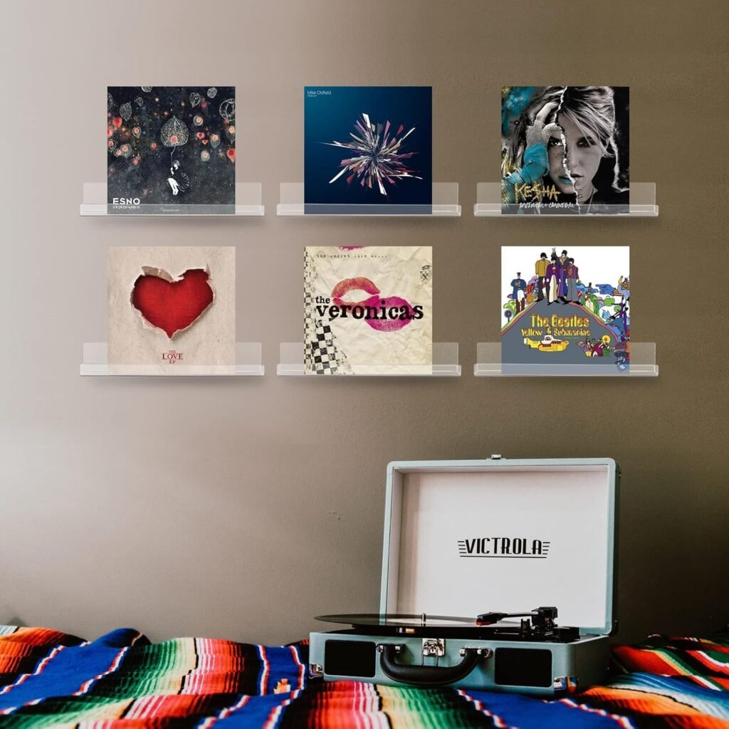 Acryl vinyl platenhouder set van 6 voor wandmontage en LP album display voor stijlvolle weergave van vinylcollectie