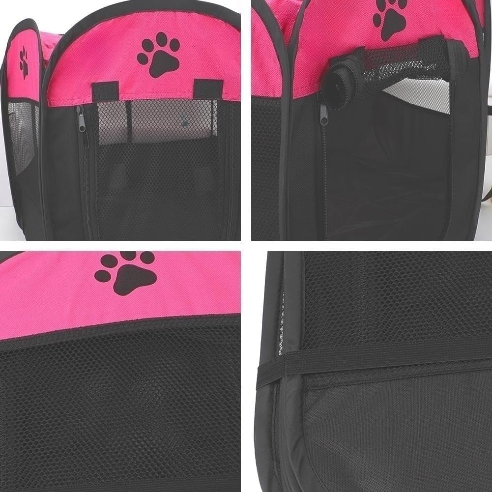 Opvouwbare puppyren roze zwart 74x74x43 cm waterdichte dierenren voor honden katten konijnen en cavia's binnen en buitengebruik