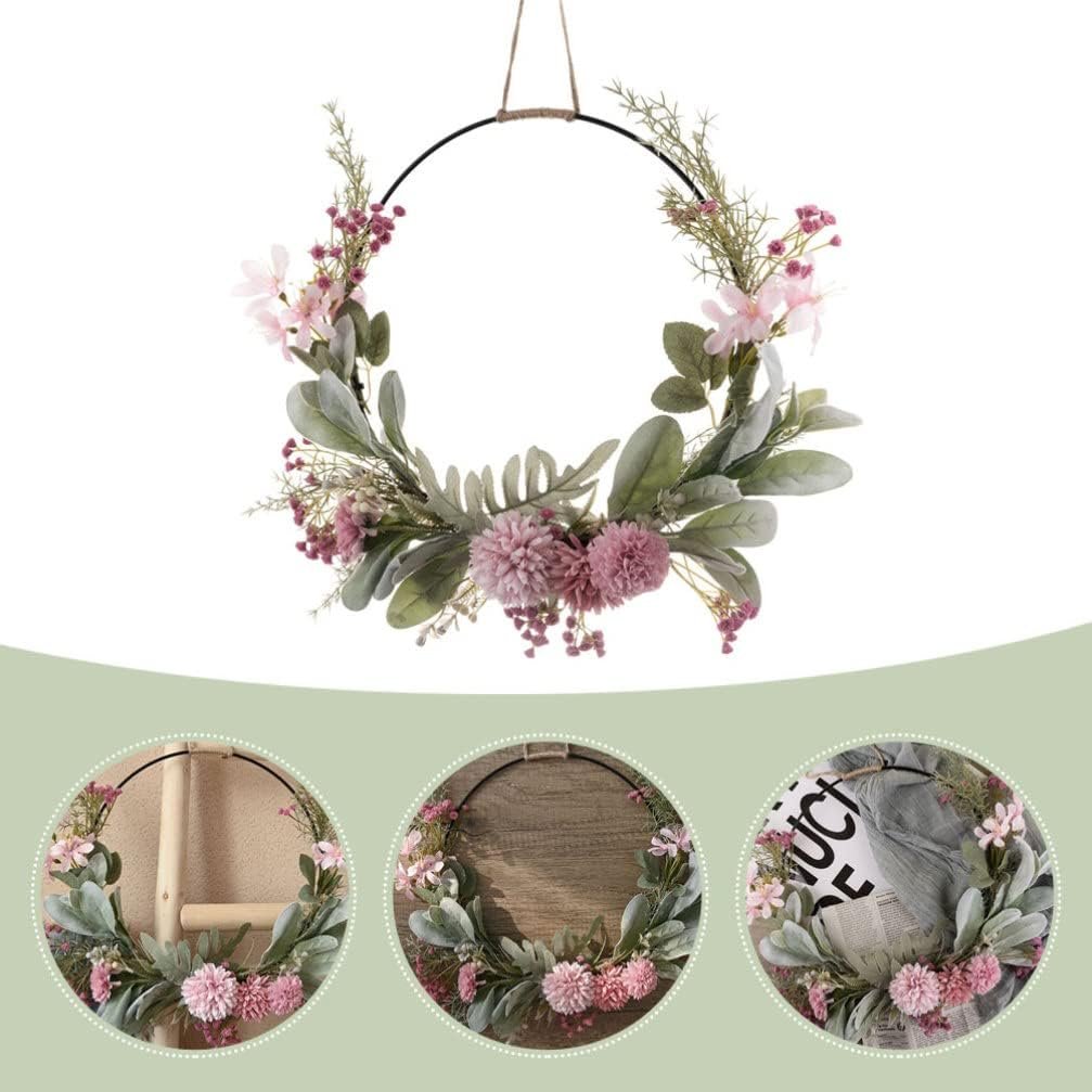 Kunstbloemen krans met eucalyptus op metalen ring roze deur en muurdecoratie lente en paaskrans wandkrans slinger
