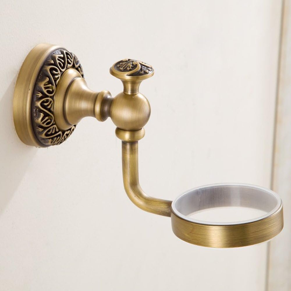 Retro glazen zeepdispenser met wandhouder - koperkleurige afwerking - wandmontage badkamer en keuken - vintage stijl badkameraccessoire