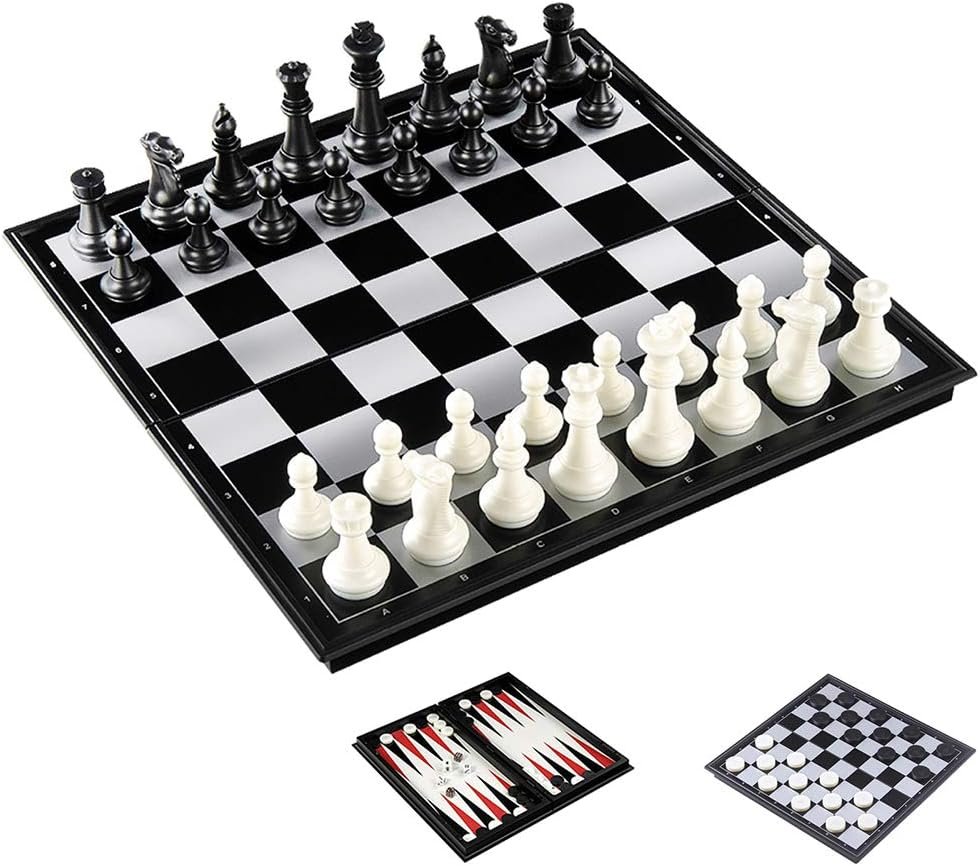 3-in-1 schaakspel set magnetisch opvouwbaar bord schaken dammen backgammon educatief speelgoed 25x25 cm