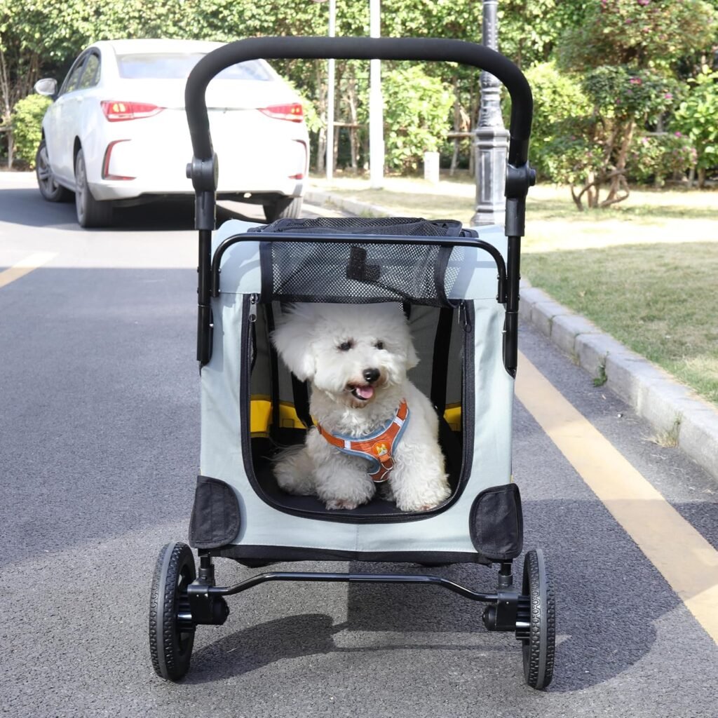 Opvouwbare hondenbuggy voor kleine en middelgrote honden tot 20 kg met 4 wielen mesh vensters en verstelbare handgreep dierenwagen voor honden en katten