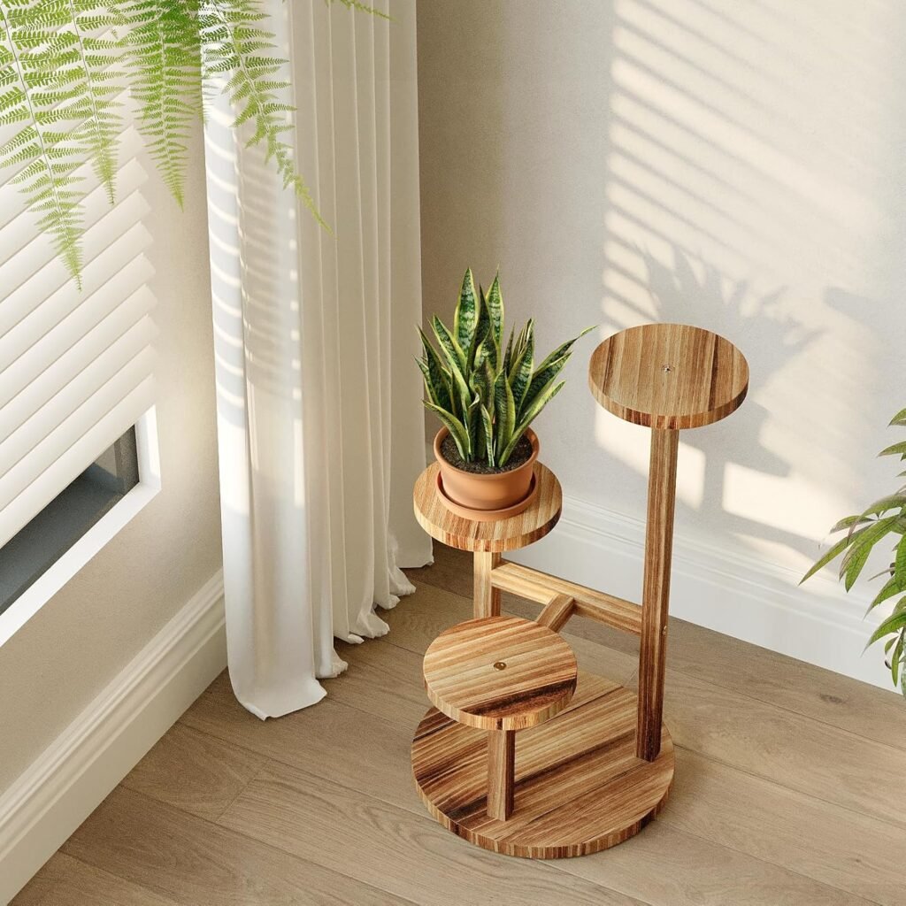 plantenstandaard binnenhoek houten bloemenrek 3 lagen ronde plantenhouder voor meerdere planten balkon woonkamer slaapkamer tuin patio opslag decoratie