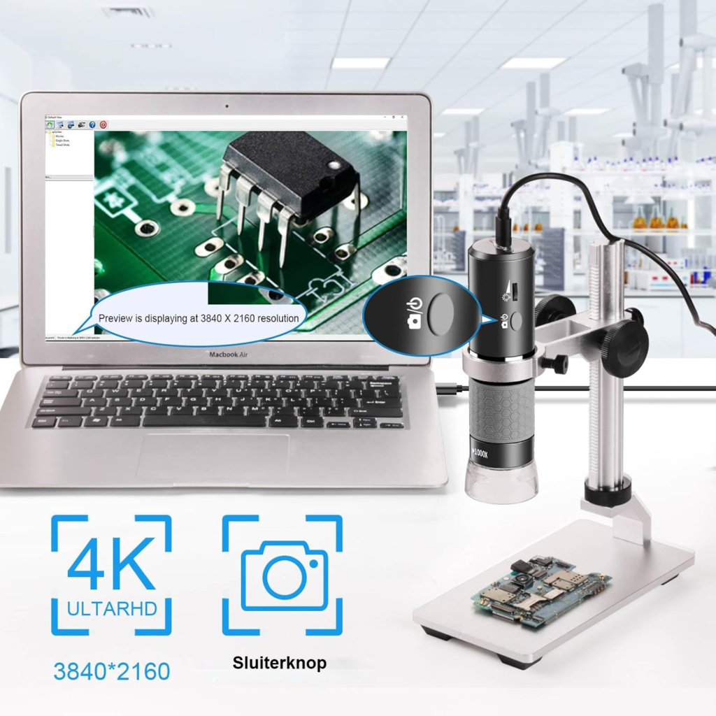 4K WiFi Microscoop met Standaard en Opbergcase - Digitale USB Microscoop 50-1000x - Draadloze HD Endoscoop - Compatibel met iPhone Android en PC