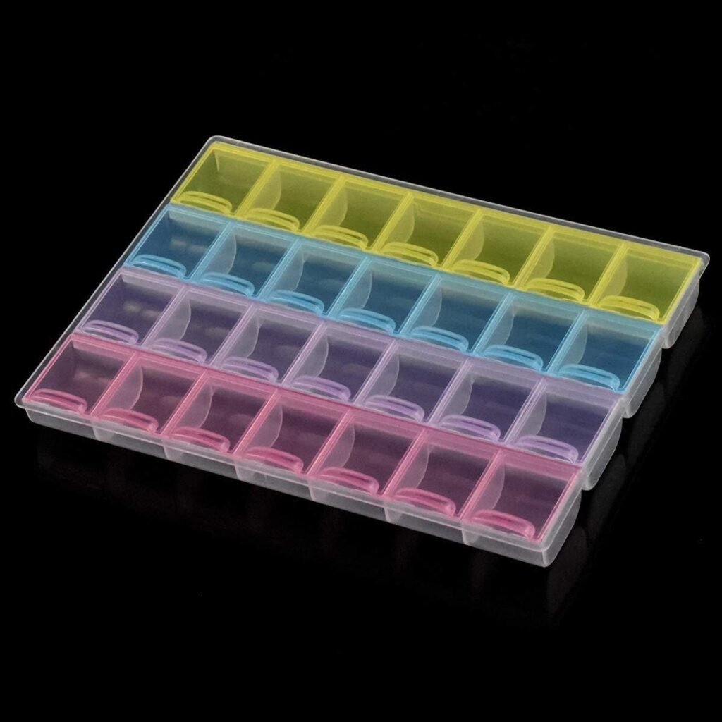 Opbergbox met 28 vakken kunststof organizer voor sieraden, kralen, naaigerei en elektronica, DIY diamond painting doos 21,5x16 cm kunststof opbergvakjes