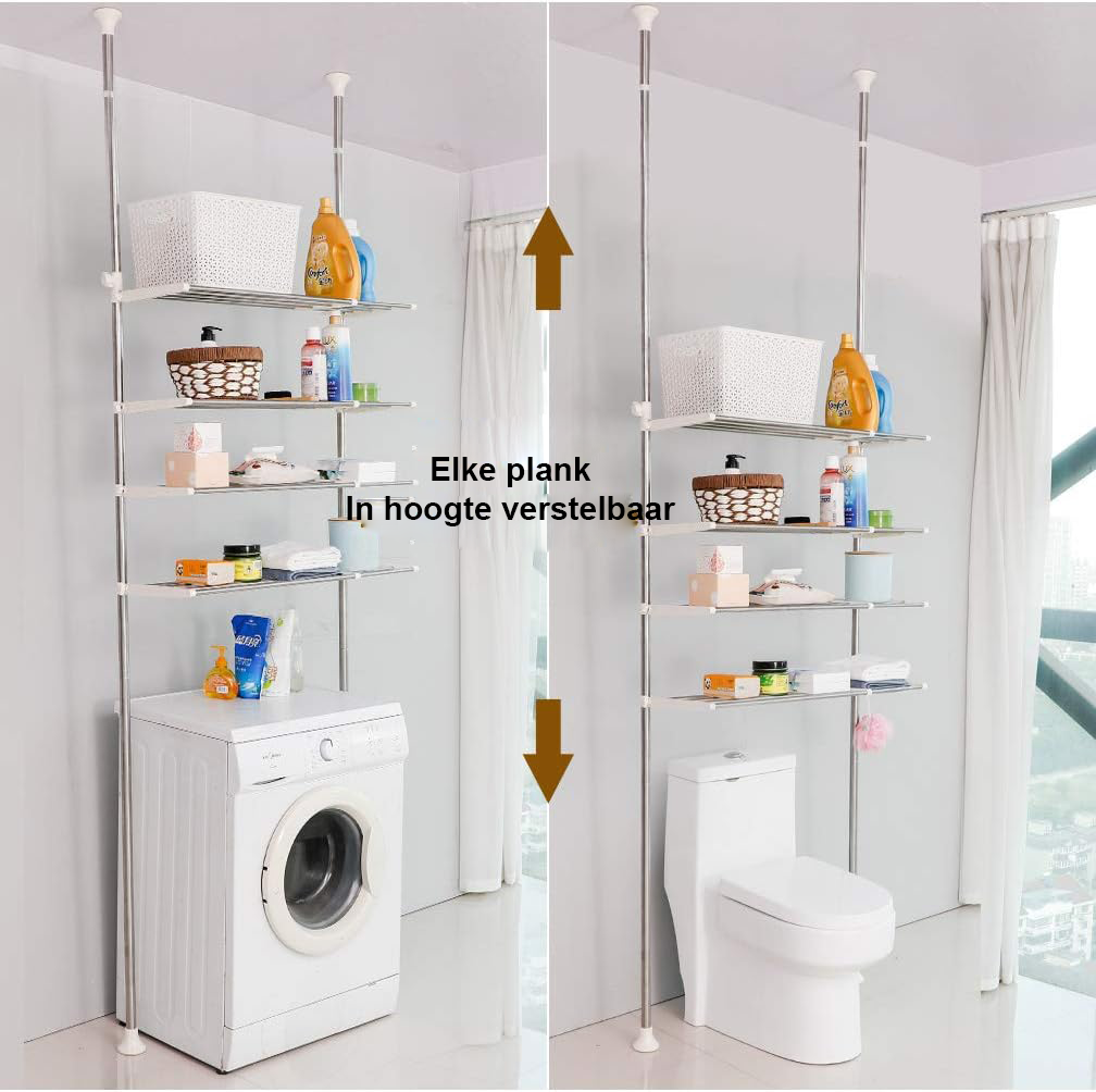 Over toilet opbergrek badkamer organizer met dubbele spanstangen verstelbaar ruimtebesparend rek boven wasmachine en droger ivoor kleur