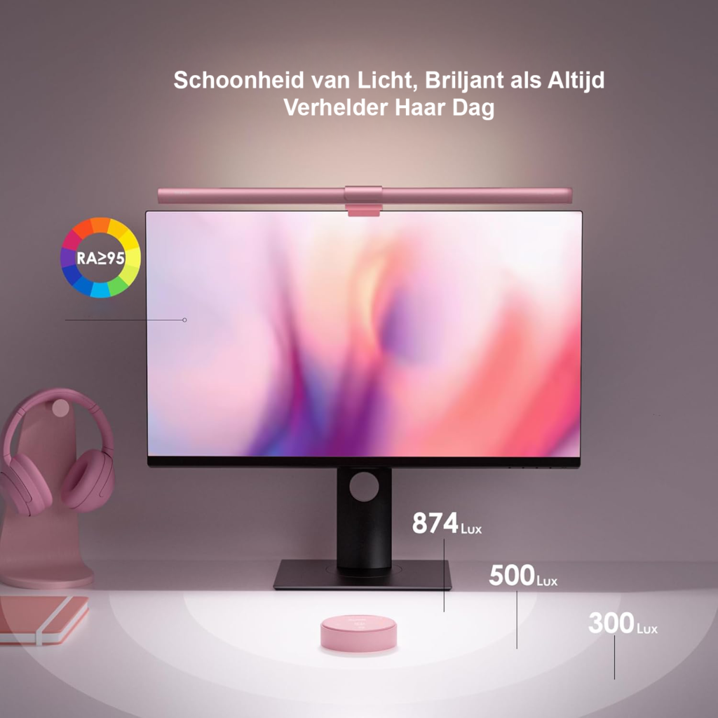 Roze monitor lamp LED lichtbalk - USB bureau en gaming verlichting - met afstandsbediening en verstelbare helderheid - 40 cm achtergrondverlichting