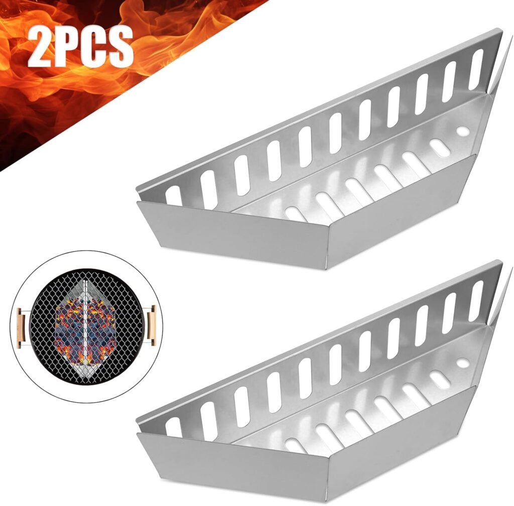 Houtskoolmanden RVS set - BBQ grillmand houtskoolhouder - 2-delige set zilver - 38 cm geschikt voor 57 cm kogelbarbecue