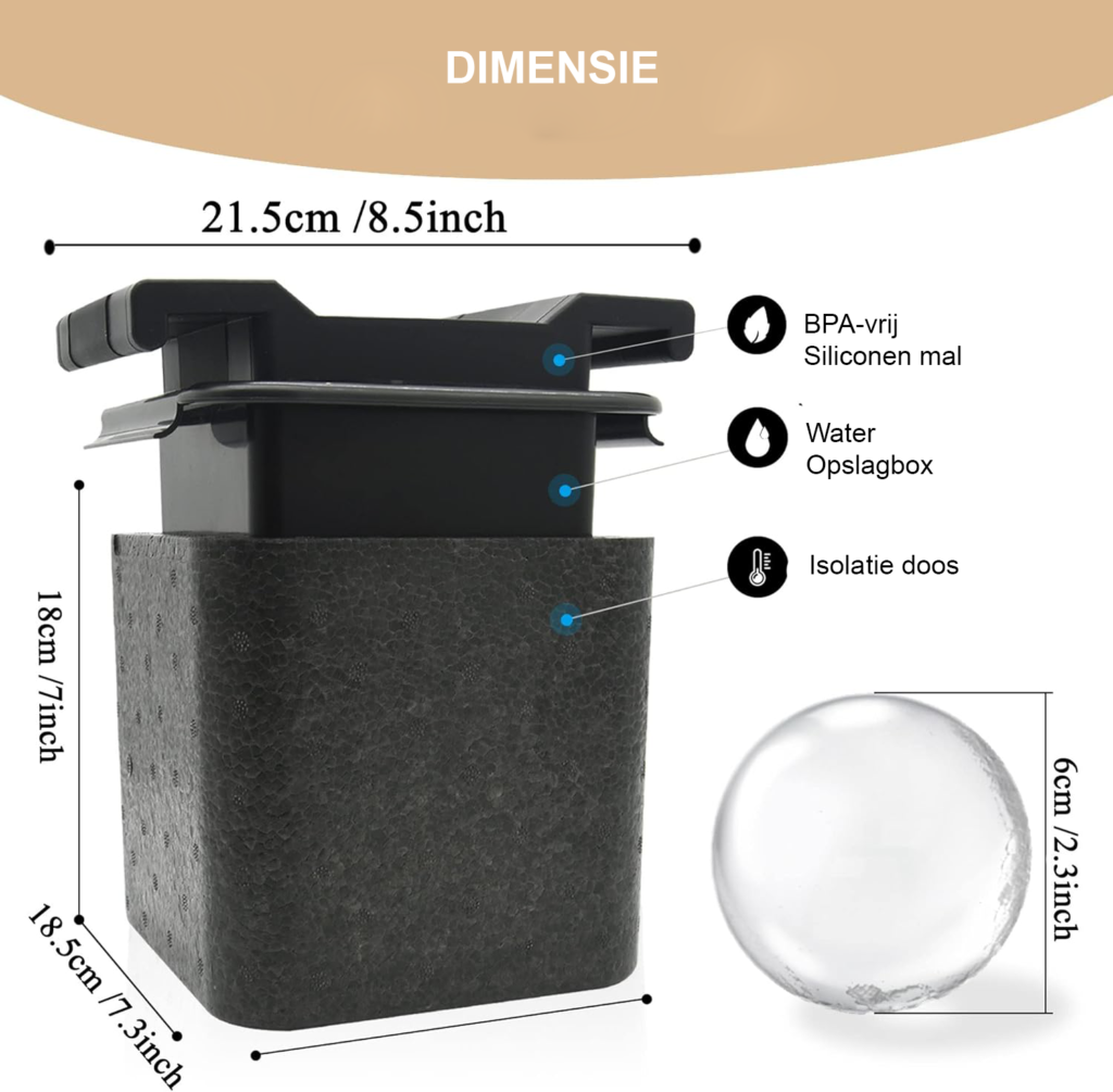 SEO alt tekst ijsballen maker - crystal clear jumbo ijsballen vorm voor whiskey en cocktails - 4 ballen tray vormmachine capaciteit 2.36 inch
