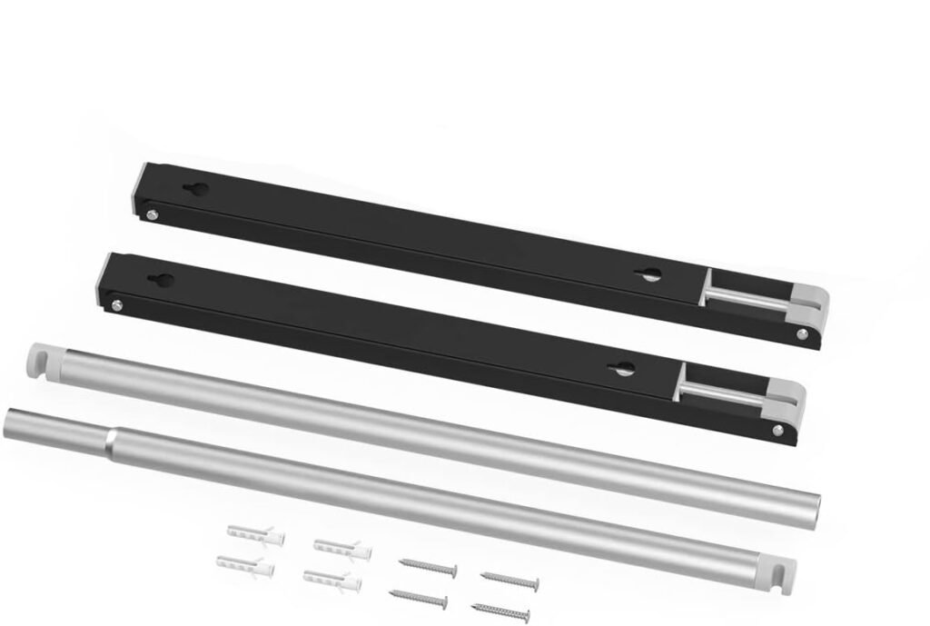 Inklapbaar wandgemonteerd kledingrek zwart aluminium met 2 mandjes voor opberging en ruimtebesparing