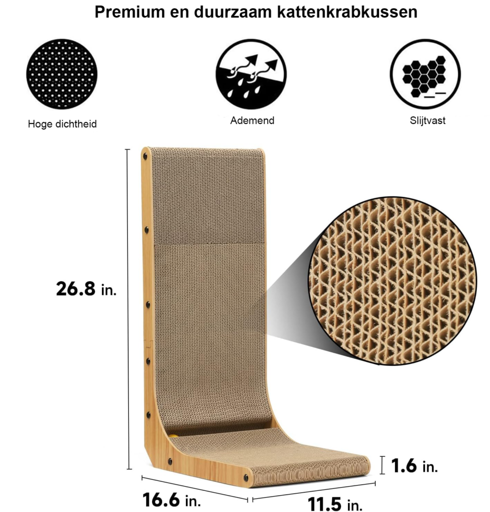 Katten krabpaal 68 cm L-vorm karton krabmeubel met speelbal muur vloer geschikt alt tekst