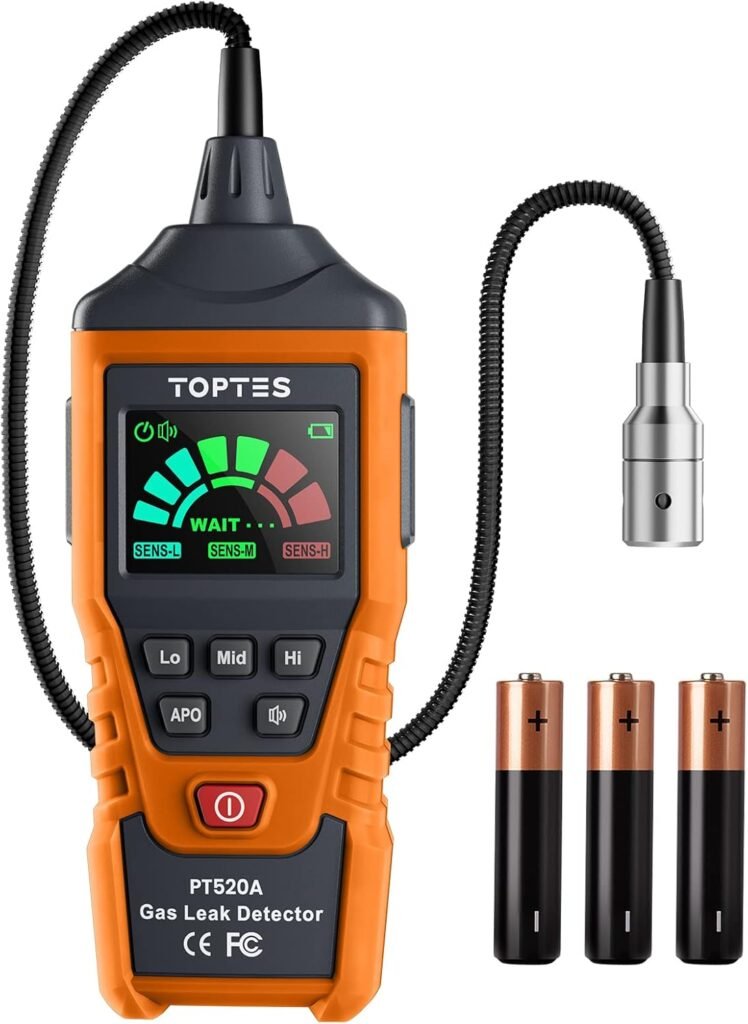 Gaslek detector met flexibele sonde 43,5 cm - oplaadbare gaslektester voor methaan, propaan, butaan en LPG - draagbaar - oranje behuizing