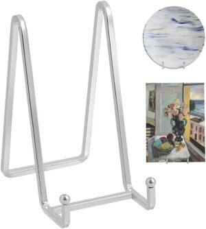 Zilveren metalen bordenhouder tafelstandaard 6 inch voor foto’s, fotolijsten en decoratieve borden display