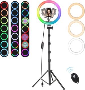 Ringlicht met statief, verstelbaar LED licht voor fotografie en video, inclusief afstandsbediening, tripod standaard voor content creatie
