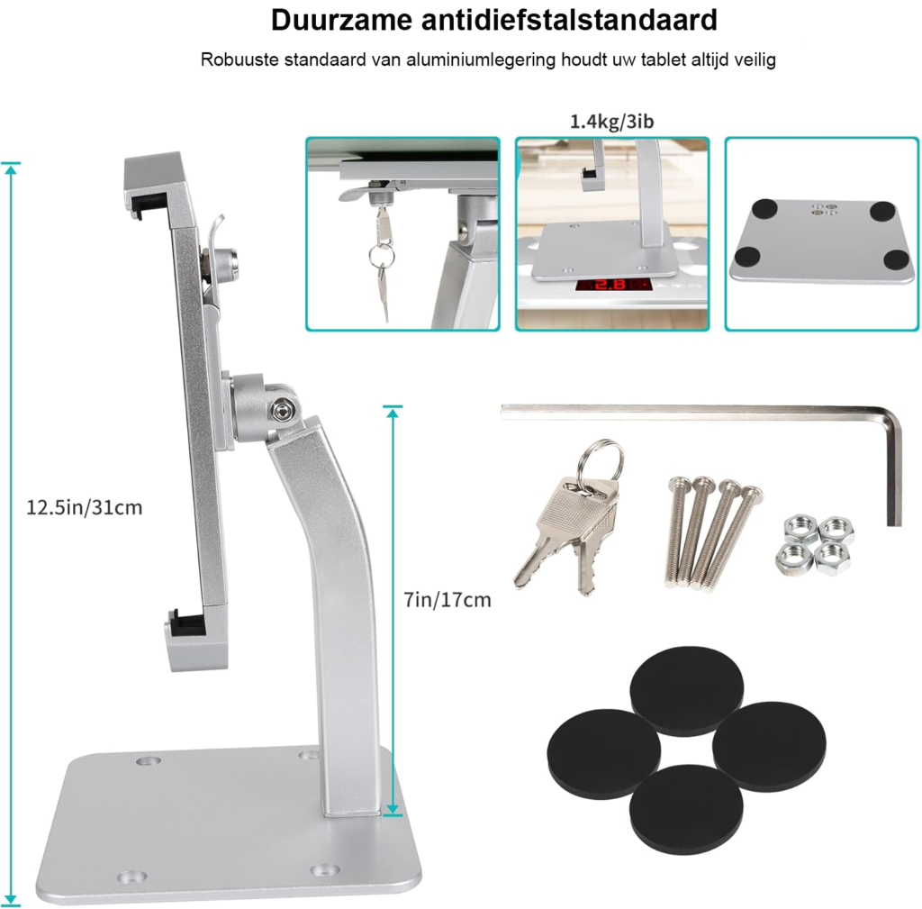 Tablet standaard met vergrendeling anti diefstal - beveiligde kiosk houder metalen tablet houder - iPad en Galaxy Tab compatibel - winkel kantoor horeca gebruik