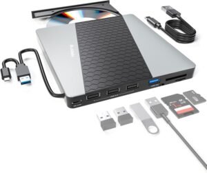 Externe CD/DVD Speler – 7-in-1 USB-C Hub met Kaartlezer – Compatibel met Laptop en Desktop