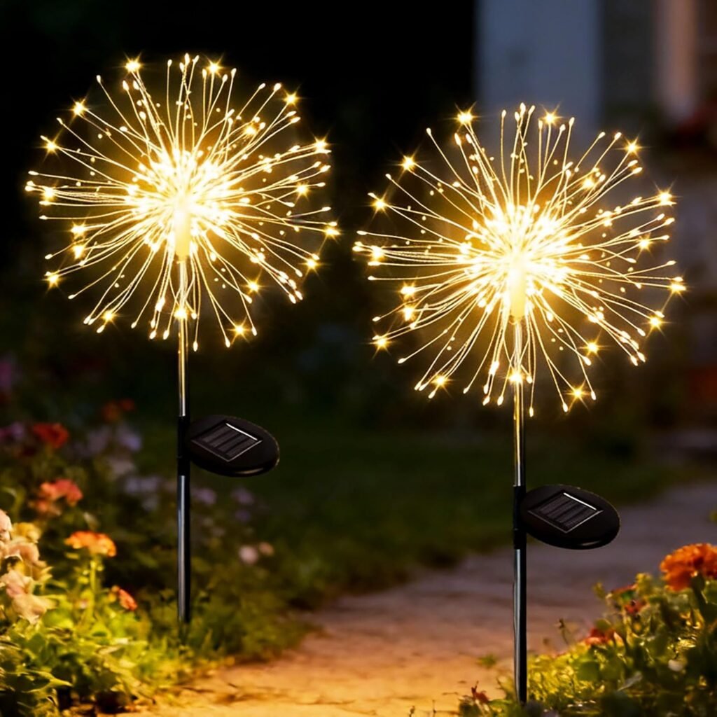 Zonne vuurwerklampen 2-pack 120 LED buitenverlichting warm wit waterdicht koperdraad 8 lichtstanden tuin decoratie
