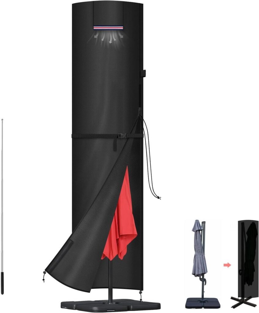 Waterdichte parasolhoes met telescopische stok - 420D Oxford beschermhoes tuinparasol - UV- en weerbestendig winddicht - geschikt voor parasols Ø3,5 m 260x65x65 cm