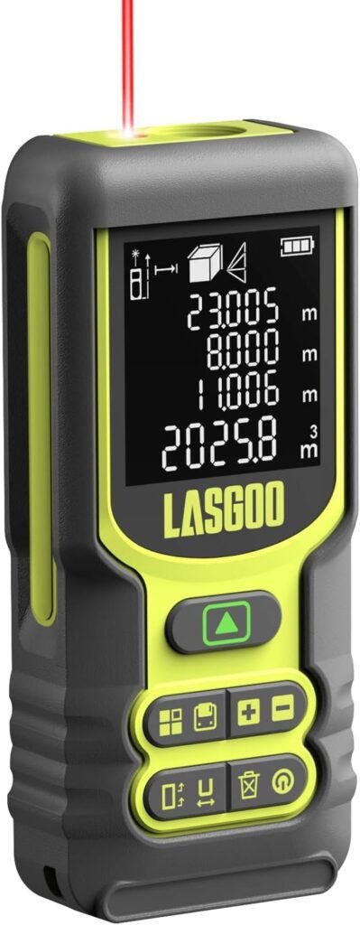 Laserafstandsmeter 60M met verlicht LCD display, digitale afstandsmeter voor nauwkeurige afstands-, oppervlakte- en volumemetingen inclusief batterij.