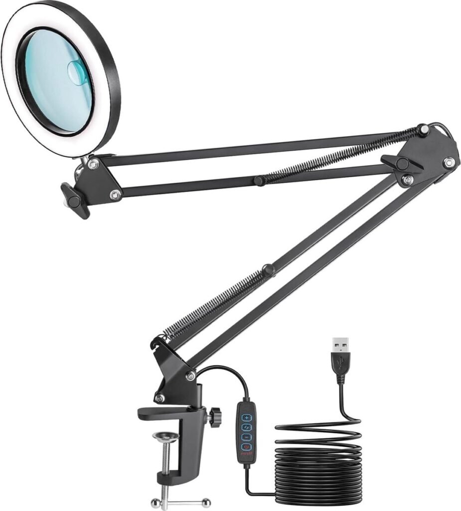 Bureaulamp met vergrootglas en verstelbare arm LED werkpleklamp voor precisiewerk met oogbescherming en heldere verlichting