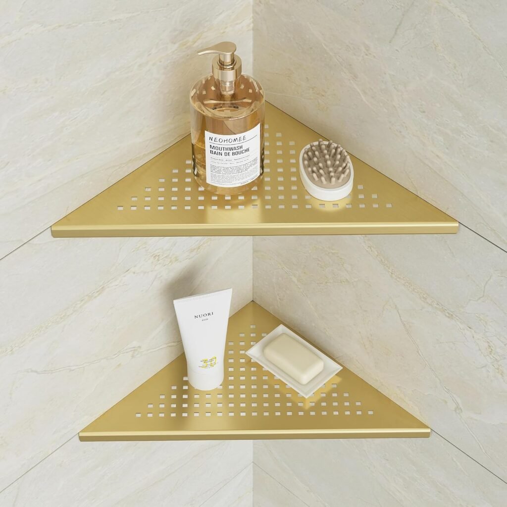 Doucheplank hoekplank RVS 304 goud 2 stuks douchemand badkamer keuken opbergrek hoekmontage
