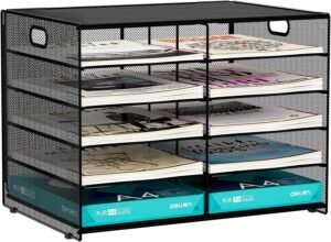 Metalen bureau organizer 10 vakken – Documentenhouder A4 en brievenbakje – Opbergsysteem voor dossiers, mappen en magazines – Zwart