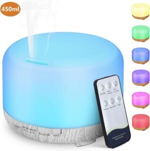 Aroma diffuser 450ml - Ultrasone luchtbevochtiger aromatherapie diffuser - LED 7 kleuren timerfunctie - Kantoor slaapkamer yoga spa wit