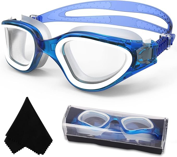 Volwassen duikbril gepolariseerde lenzen anti-condens UV bescherming comfortabele pasvorm lichtblauw snorkelmasker