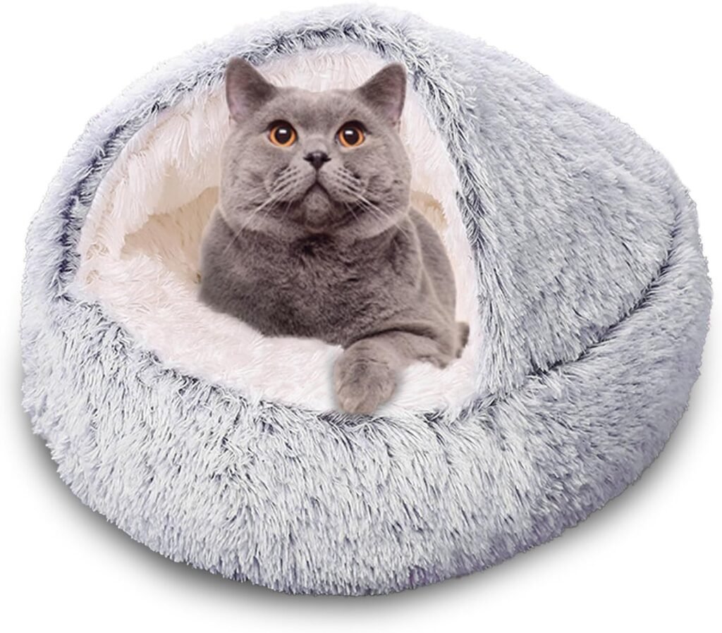 Knus donut kattenbed pluche met antislip bodem voor kleine en middelgrote huisdieren grijs zacht slaapkussen