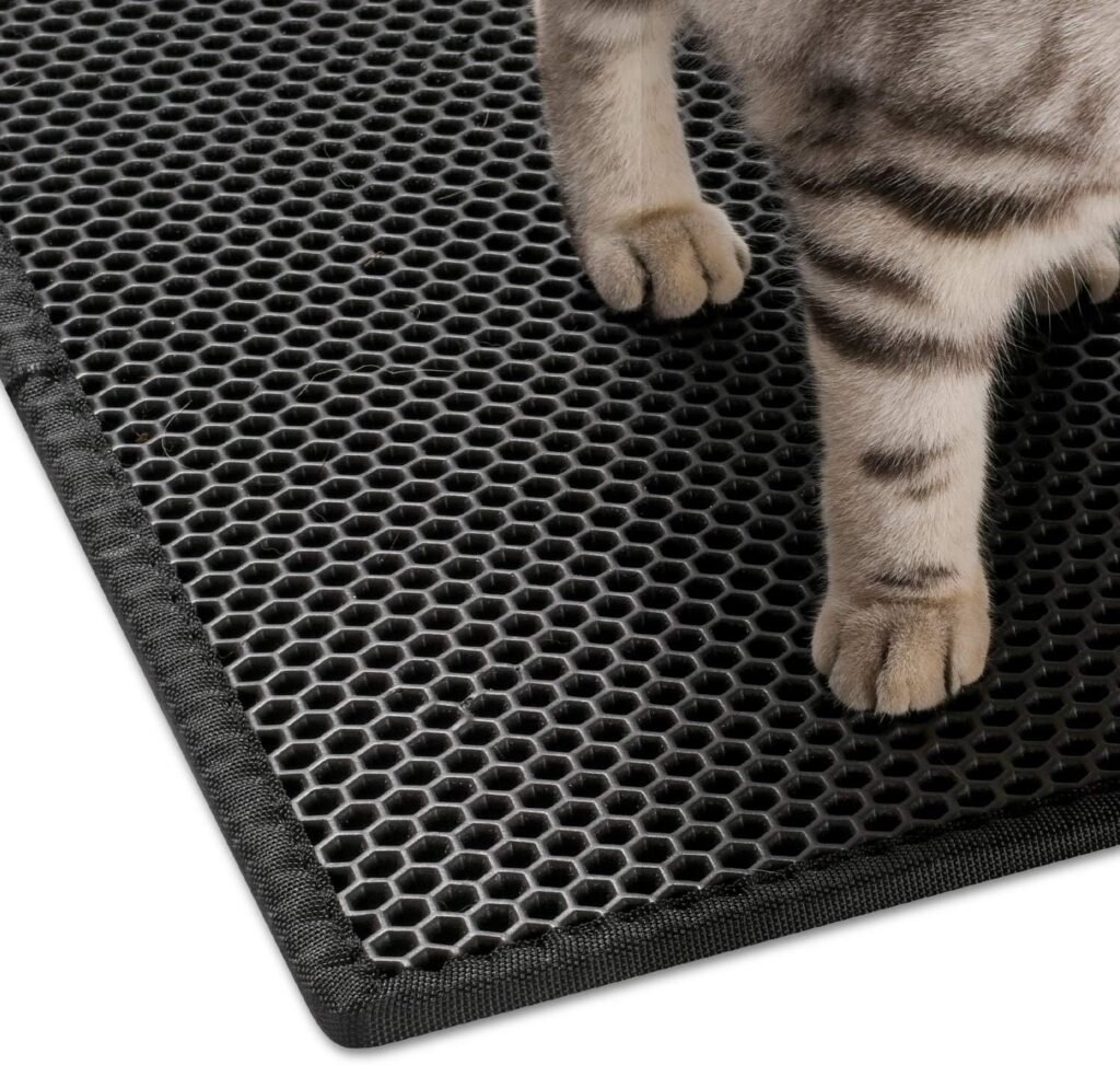 Kattenbakmat EVA dubbellaags zwart 76x61 cm hygiënische kattenbak vanger mat voor kattenbakvulling opvang en schoonloop oppervlak