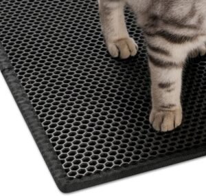 Kattenbakmat EVA dubbellaags – kattenbakmat hygiënisch anti-korrel opvangmat – zachte structuur schoonloopmat – 76 x 61 cm zwart