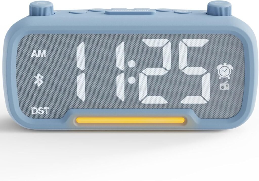 Digitale wekkerradio met FM radio en Bluetooth speaker, tafelklok met dimbaar LED display, USB-C en USB oplader en batterij back-up voor slaapkamer en bureau