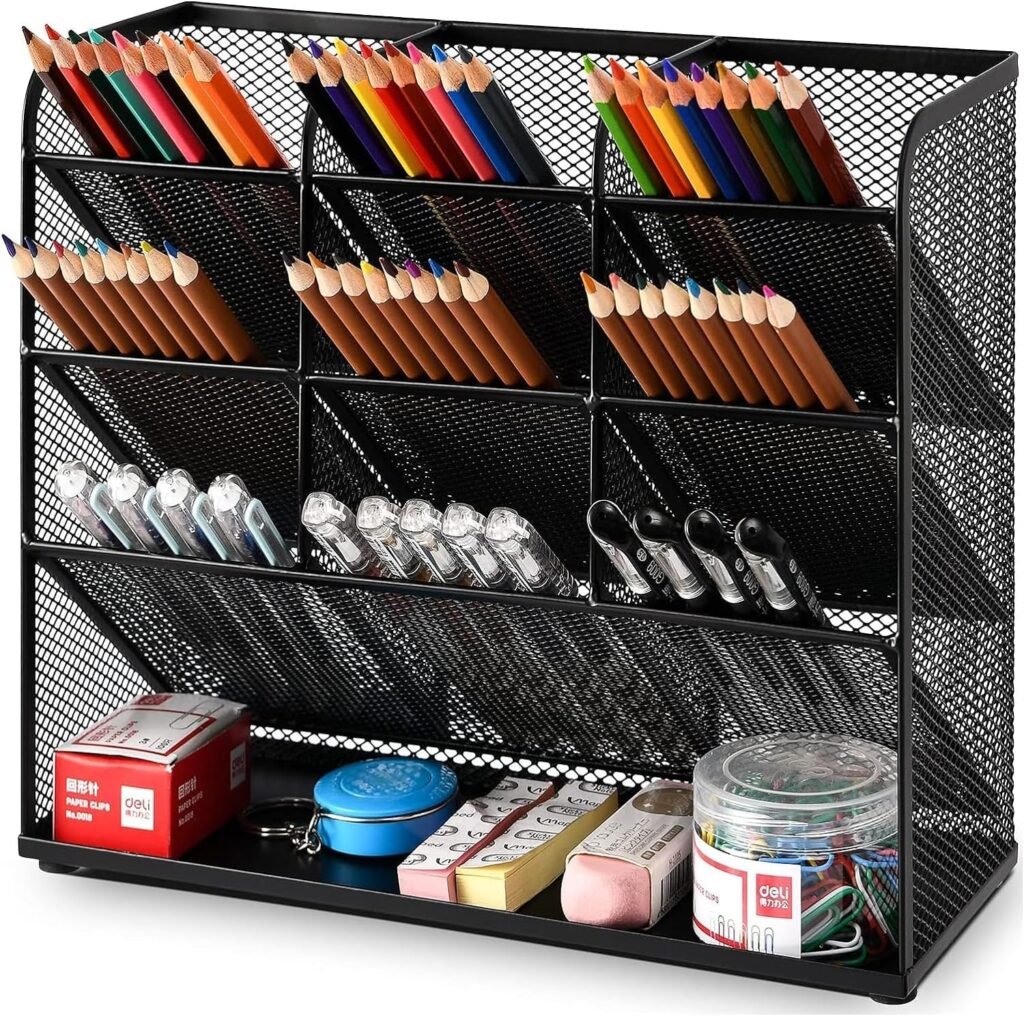 Multifunctionele pennenhouder bureau organizer met lade voor kantoor en kunstbenodigdheden zwart