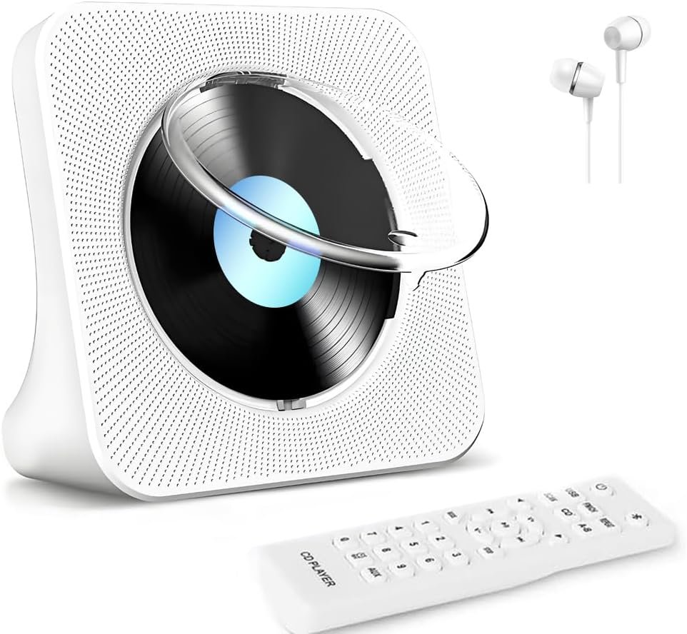 Draagbare CD speler met Bluetooth 5.0, HiFi luidspreker, FM radio, AUX/USB en hoofdtelefoon aansluiting wit