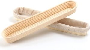 Baguette Banneton Set van 2 – Rieten Broodmanden met Linnen Liner – Brood bakken en fermentatie – 38 cm