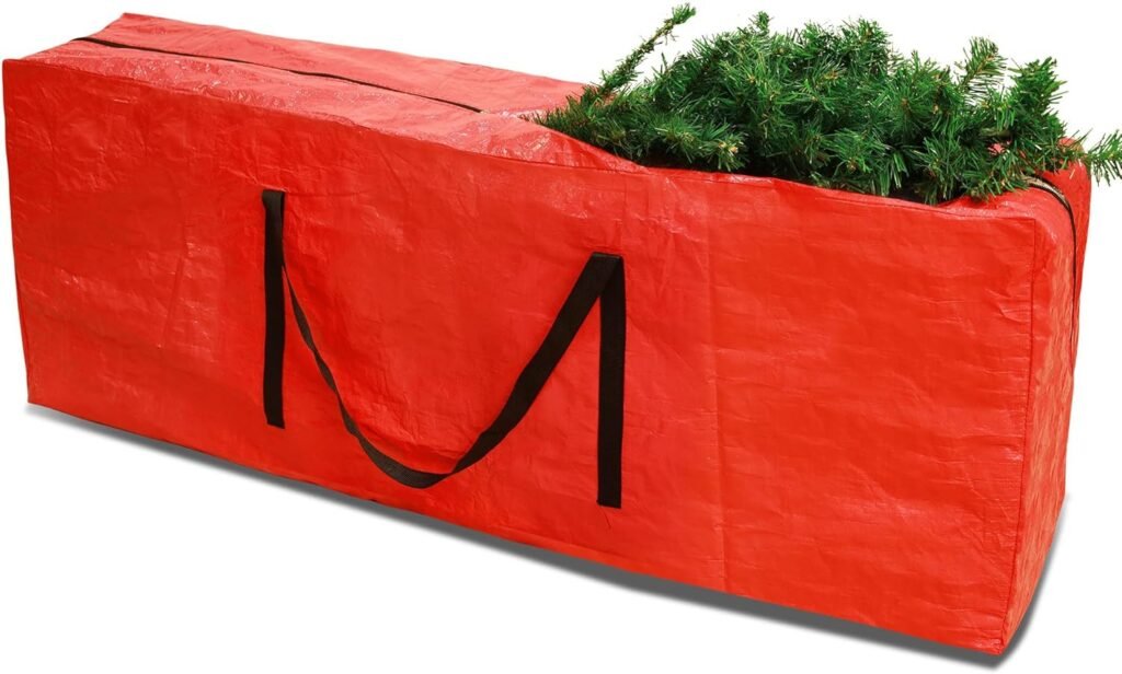 Kerstboom opbergzak 120x25x45 cm waterdicht rood met versterkte handgrepen en 2 extra tassen voor 9FT kerstboom opslag