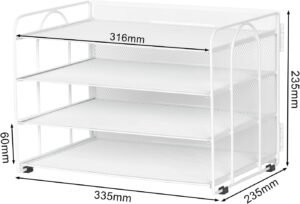 Bureau Organizer A4 Documentenhouder 4 Lagen – Mesh Papierbak Tijdschriftenrek Kantoor – Metalen Bureau Opbergsysteem Wit – 34.3 x 24.3 x 5 cm
