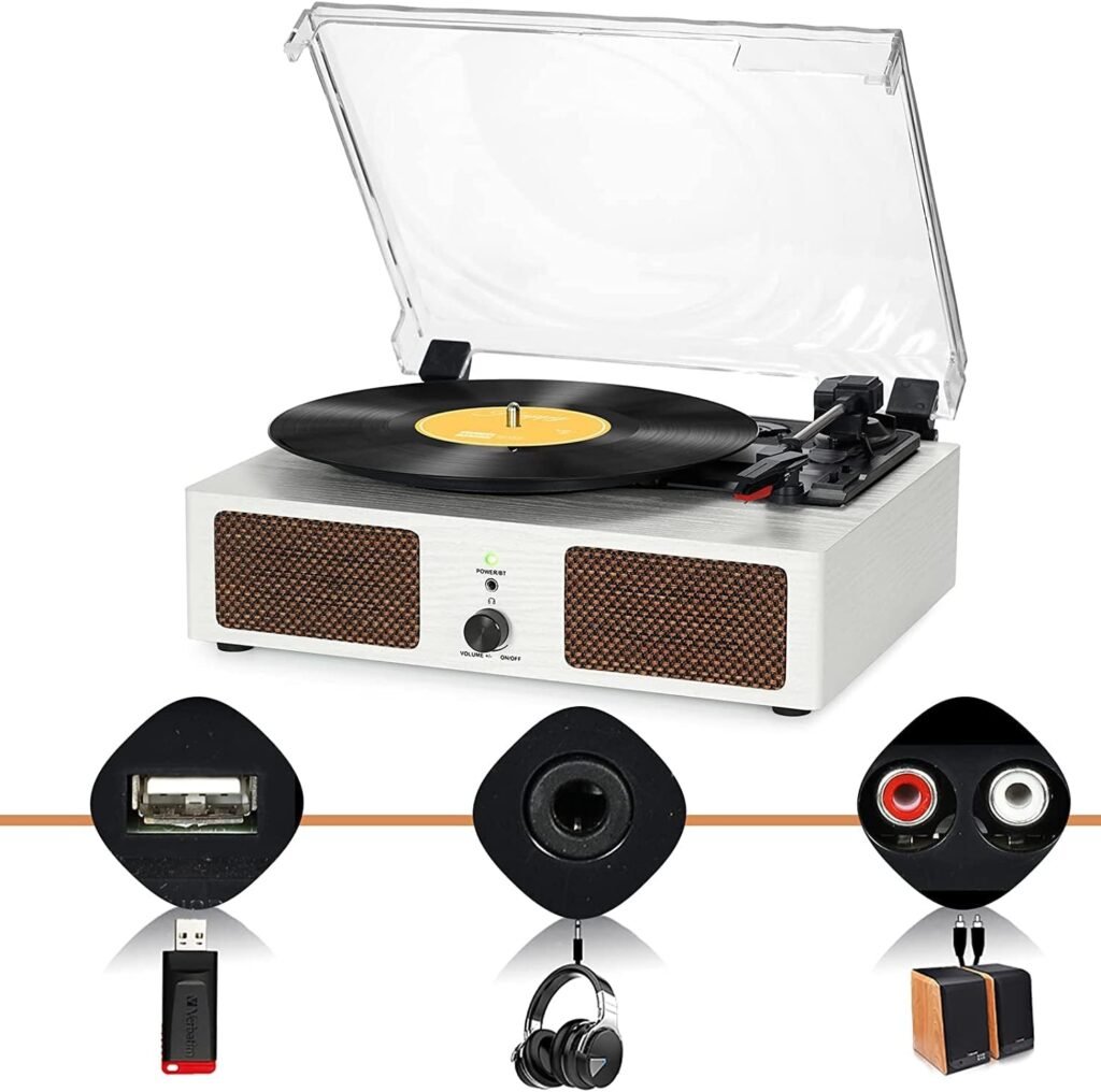 Platenspeler met geïntegreerde speakers Bluetooth belt drive vintage fonograaf 3 snelheden wit muziekspeler woondecoratie