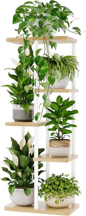 5-laags metalen plantenrek wit plantenstandaard voor meerdere potten binnen balkon tuin en woonkamer hoek plantenhouder