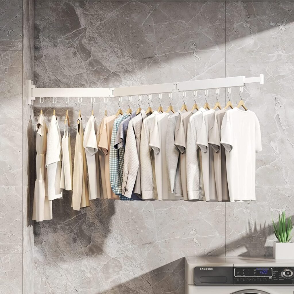 Uittrekbaar kledingrek wandmontage ruimtebesparend vouwbaar wanddroogrek voor kleding ophangen en drogen in huis compacte opbergoplossing