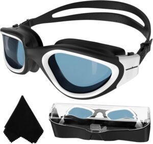 Duikbril voor volwassenen – Snorkelmasker anti-condens en UV bescherming – Comfortabele pasvorm verstelbare band – Zwarte niet-gepolariseerde lenzen